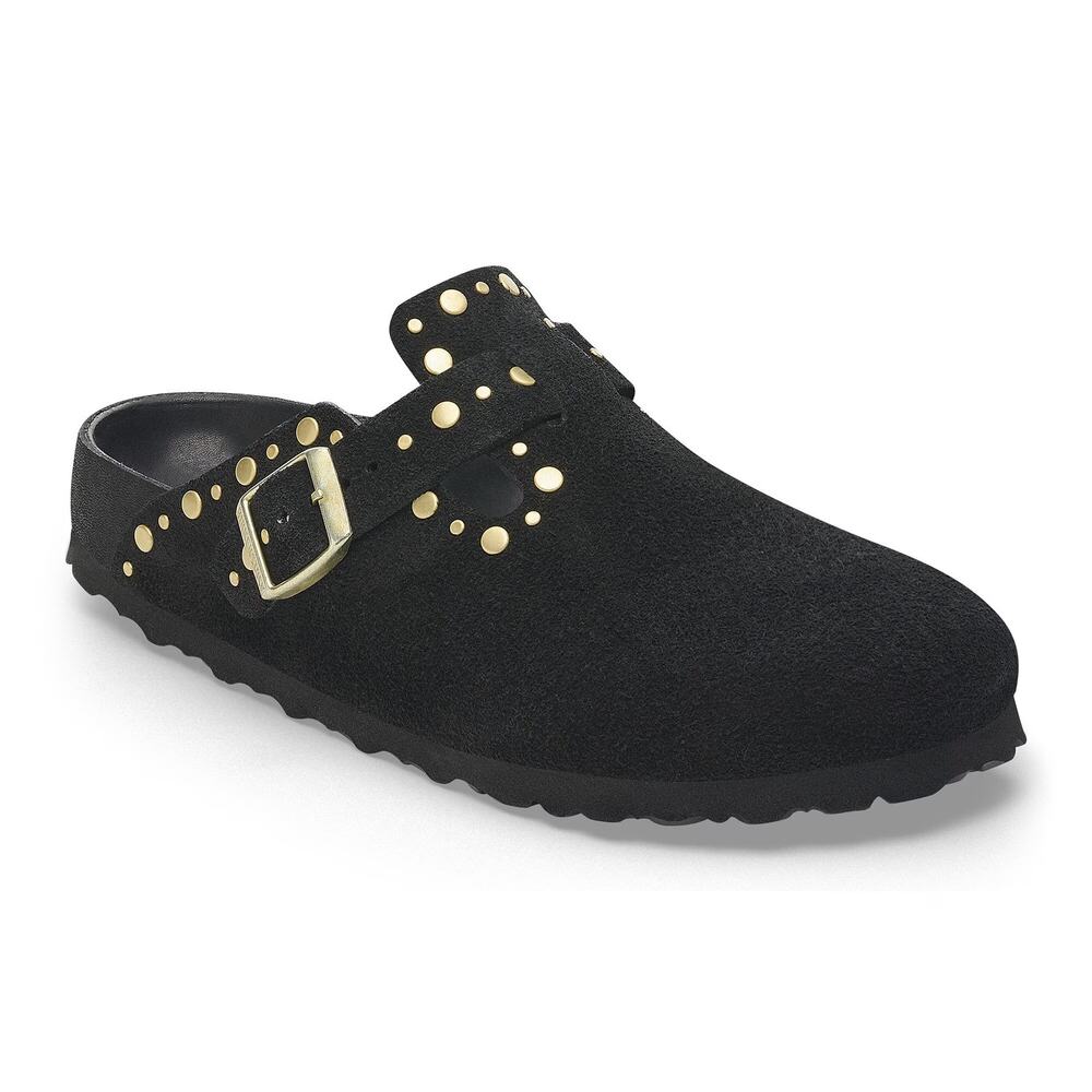 Birkenstock Boston Clog Rivets Black Suede Ltd. Ed. Size 40 Narrow Leather Bed